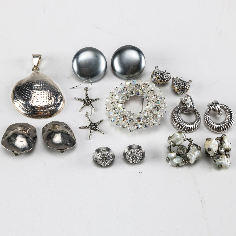 Collection of Silver Tone Earrings