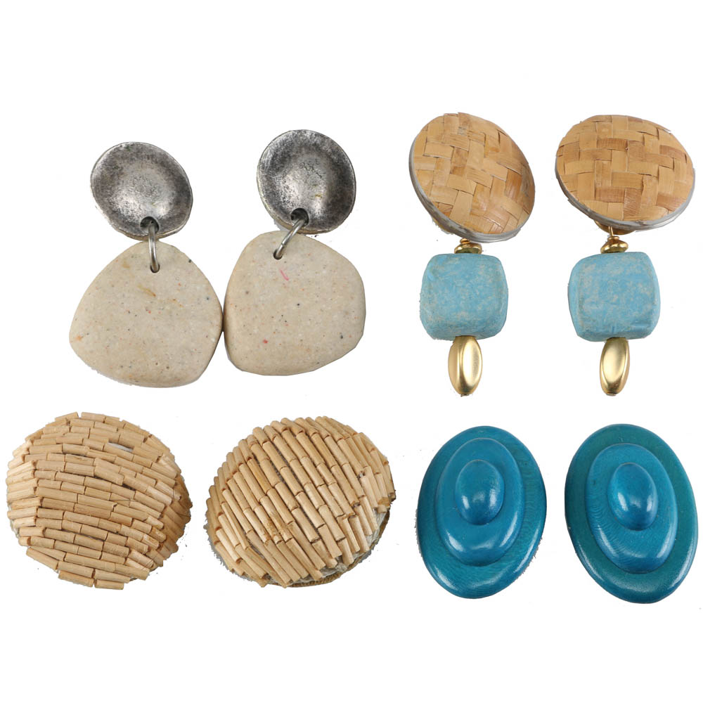 Collection of Blue and Wood Earrings