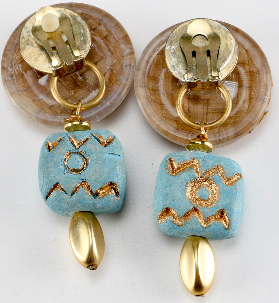 Collection of Blue and Wood Earrings
