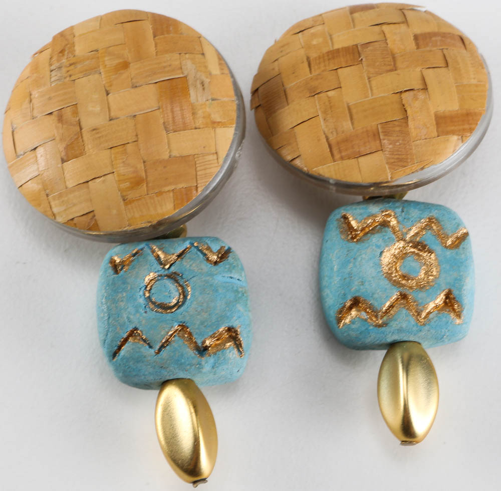 Collection of Blue and Wood Earrings