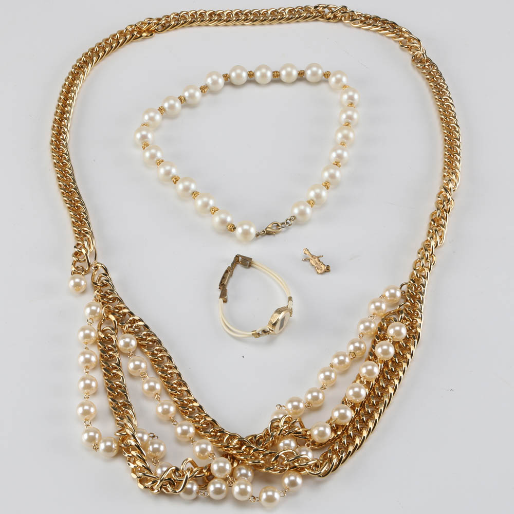 Collection of Faux Pearl and Gold Tone Accessories