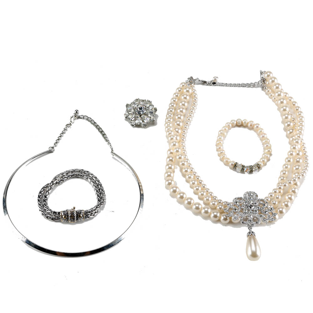 Faux Pearl and Silver Toned jewelry