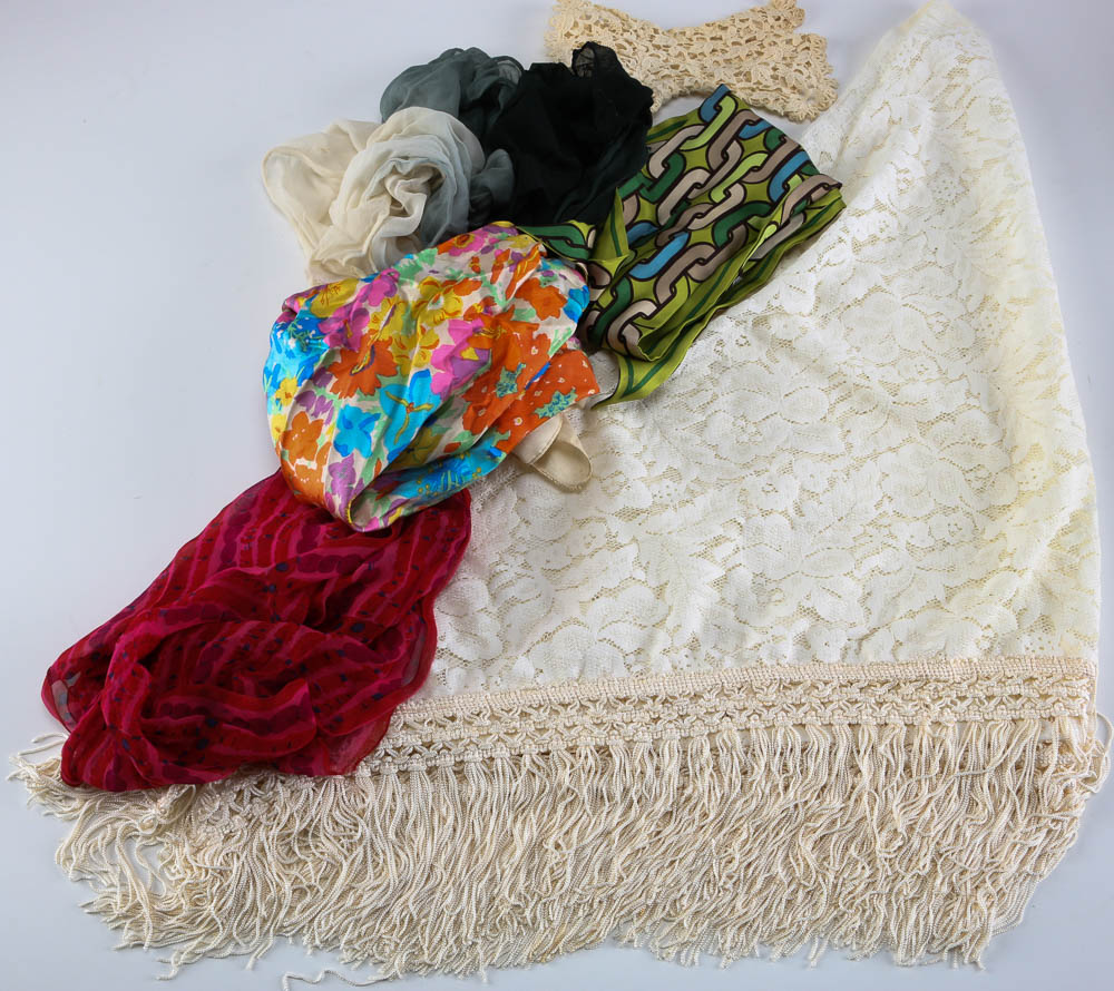 Fashion Scarves with a Lace Shawl and Gloves