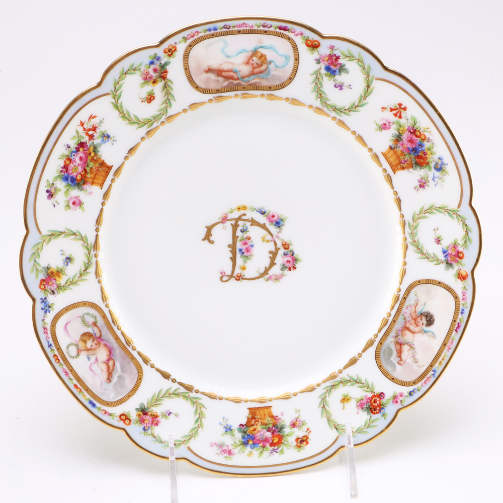 Sevres Porcelain Plates, including a Madame DuBarry Service Plate