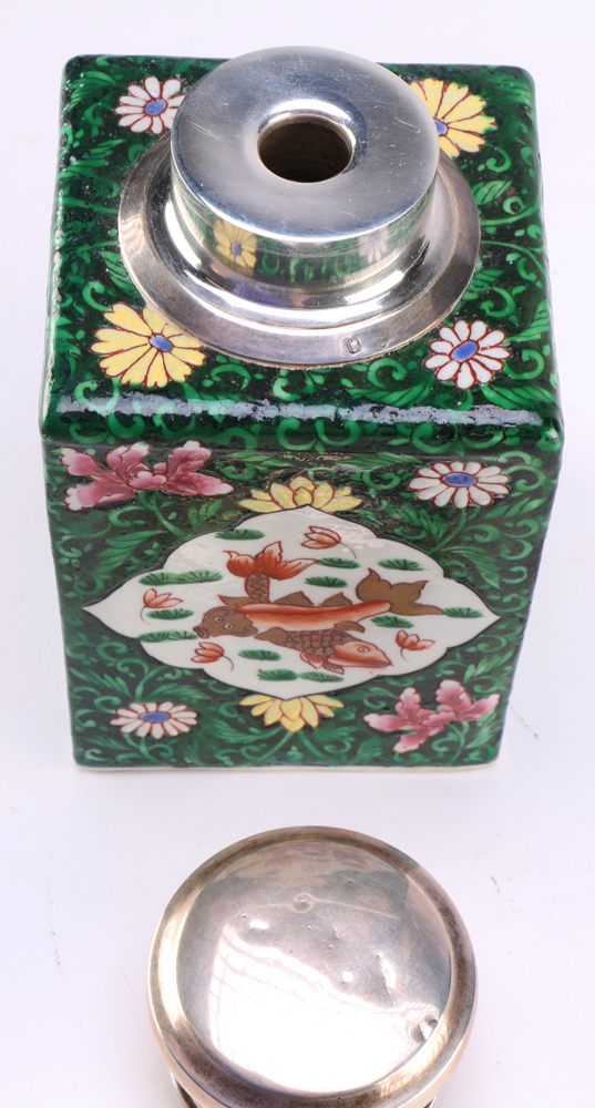 Porcelain Tea Caddy with Odiot Sterling Silver Lid