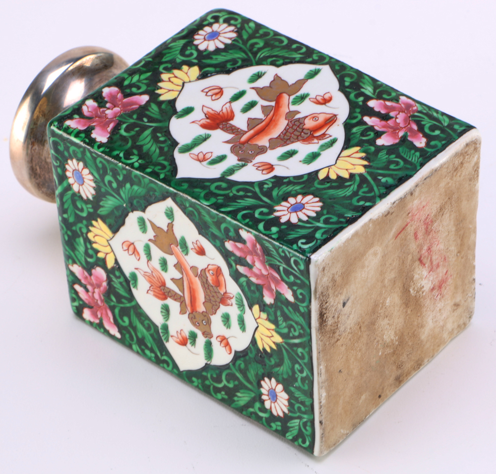 Porcelain Tea Caddy with Odiot Sterling Silver Lid