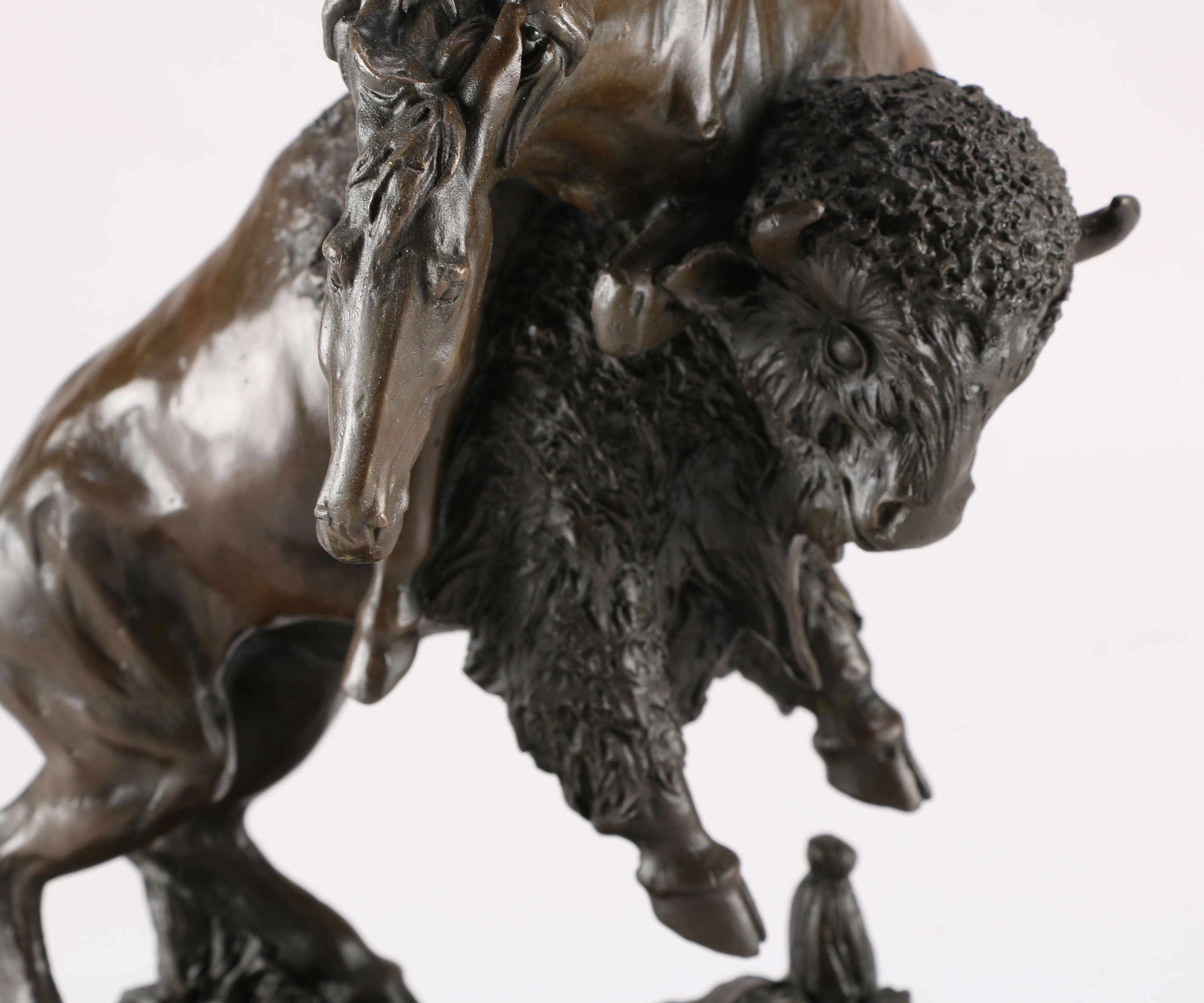 After Remington Bronze Statue of a Man on Horseback and Bull