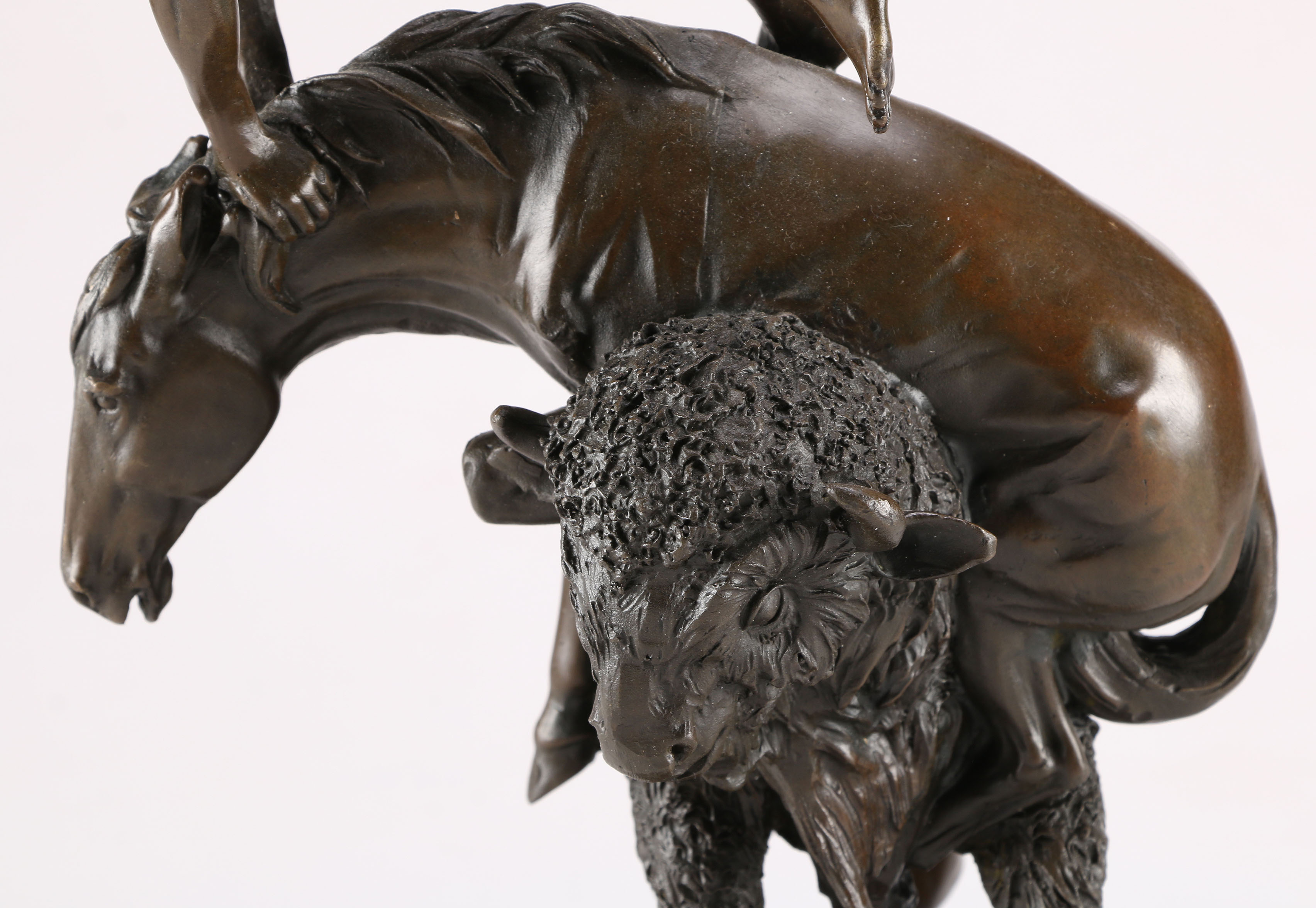 After Remington Bronze Statue of a Man on Horseback and Bull