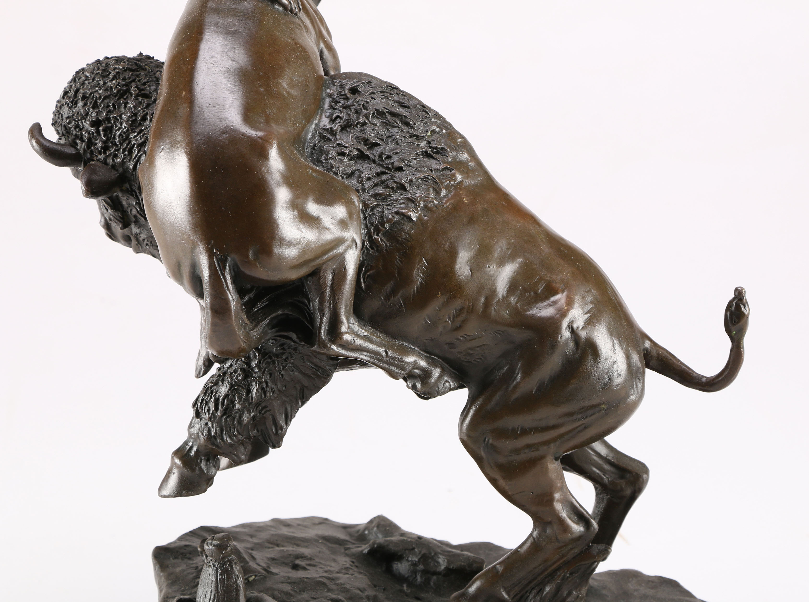 After Remington Bronze Statue of a Man on Horseback and Bull
