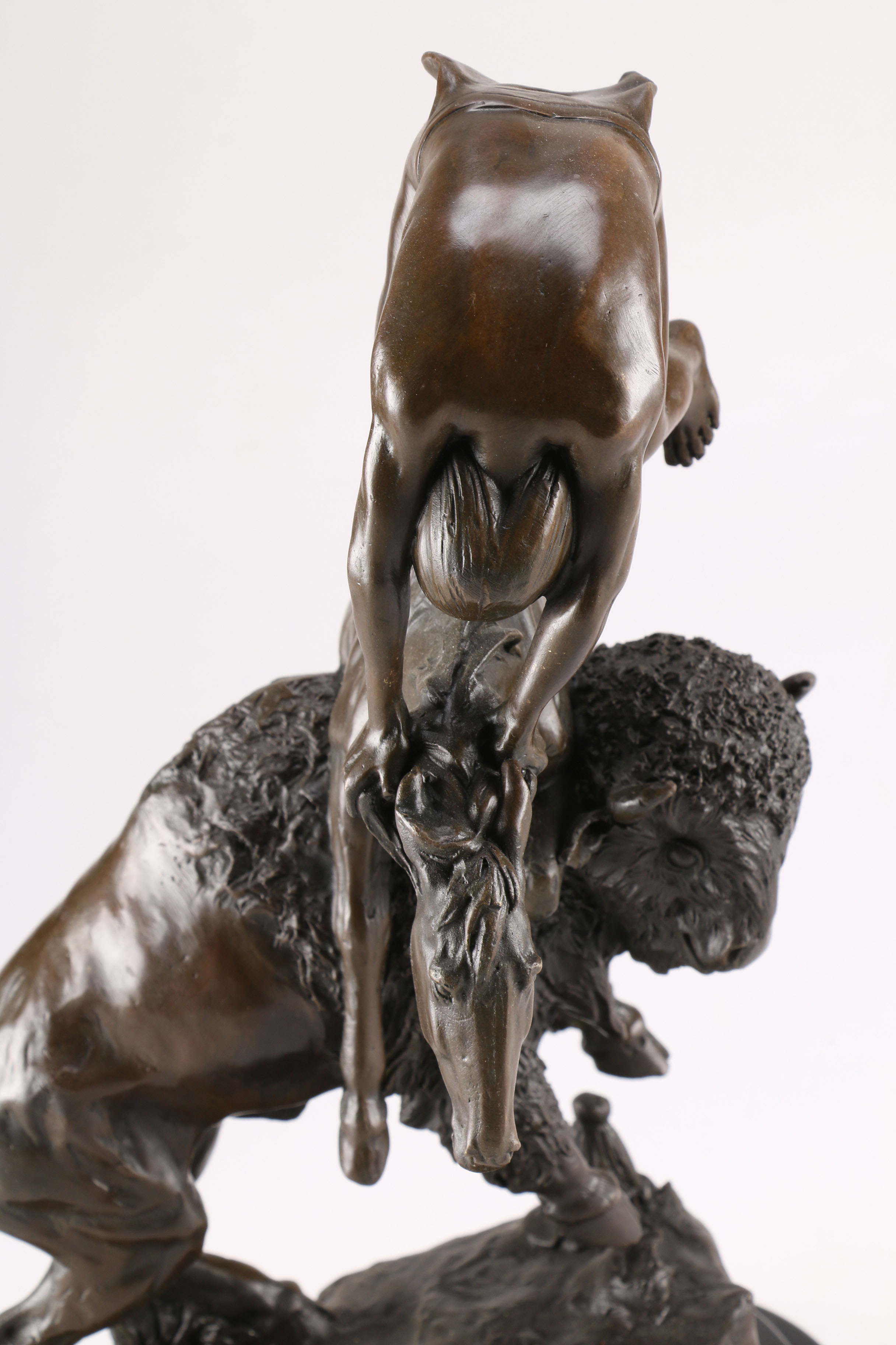 After Remington Bronze Statue of a Man on Horseback and Bull