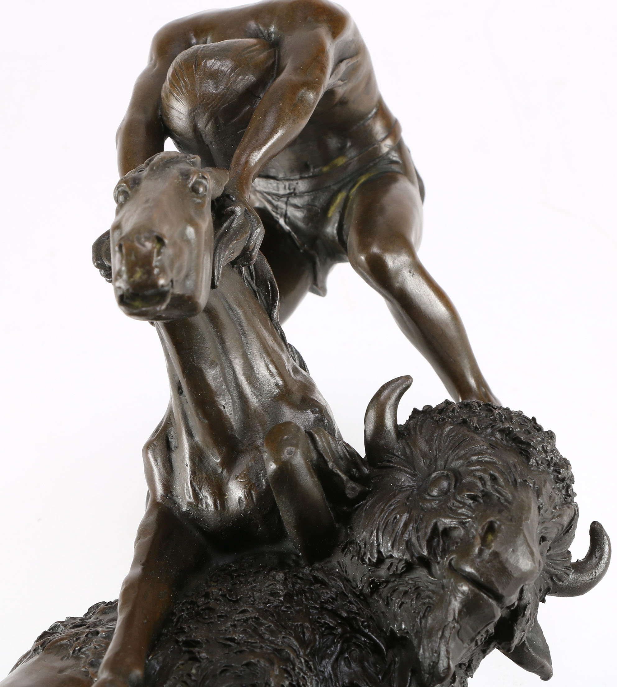 After Remington Bronze Statue of a Man on Horseback and Bull