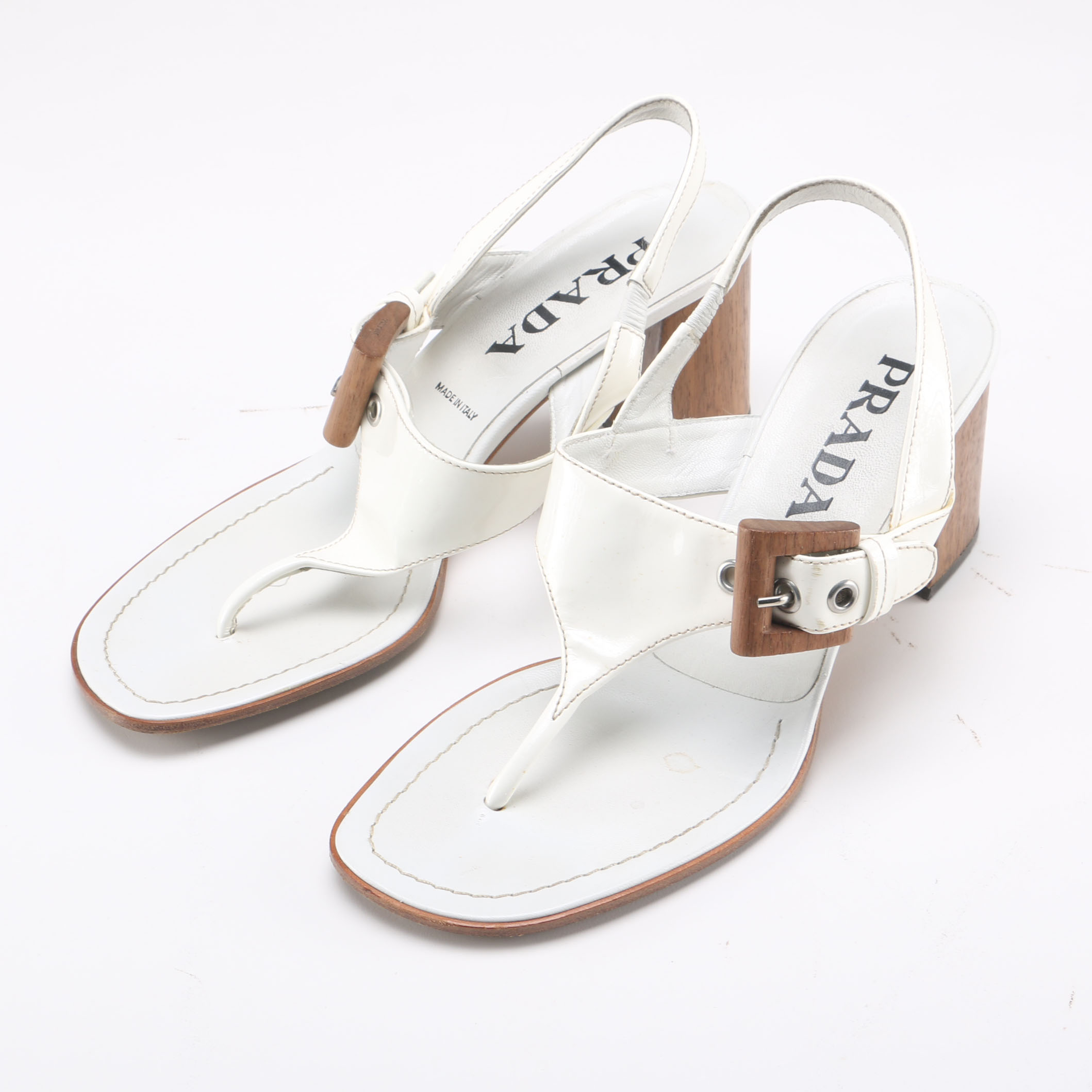 Prada Cream Leather Sandals