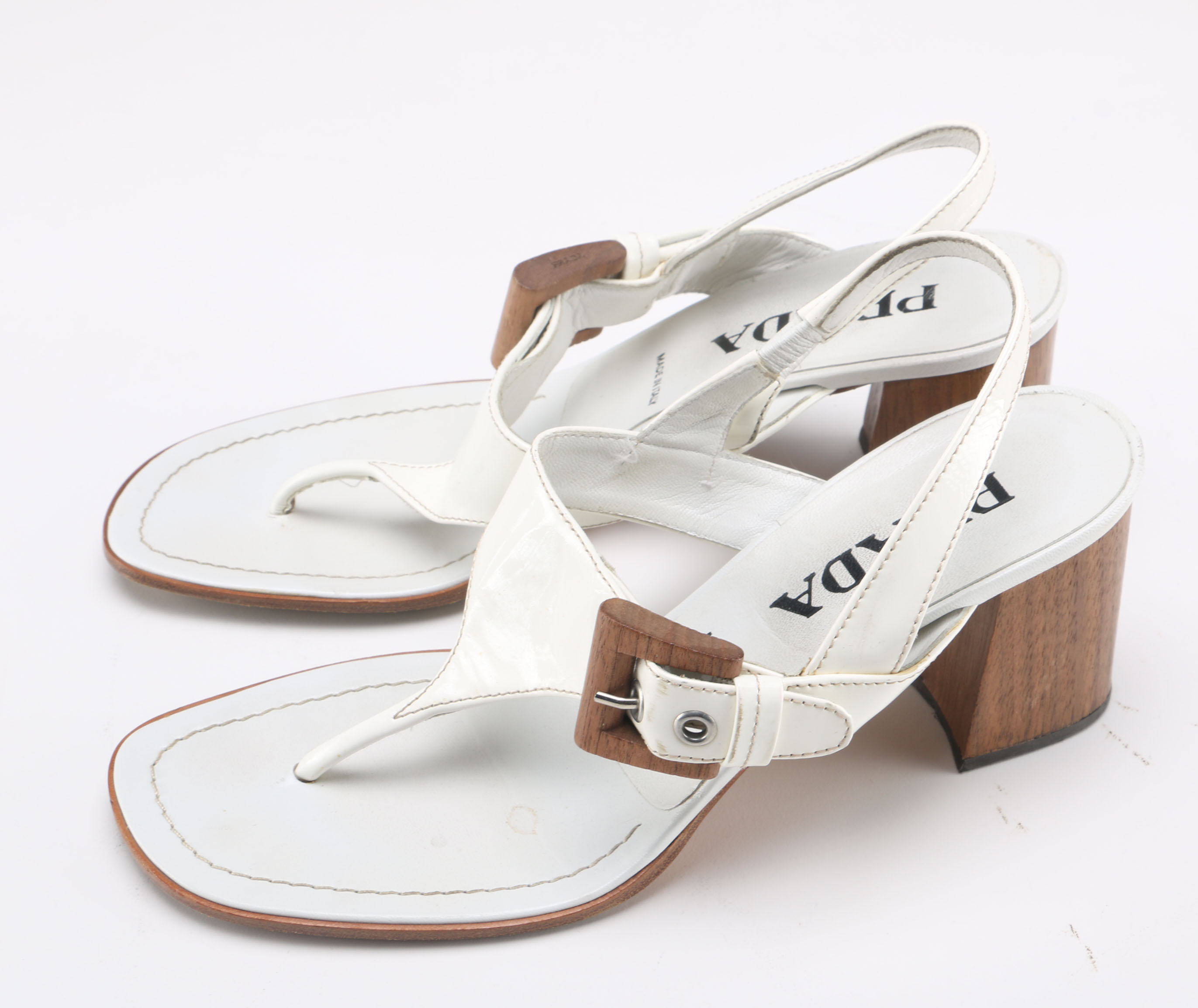 Prada Cream Leather Sandals