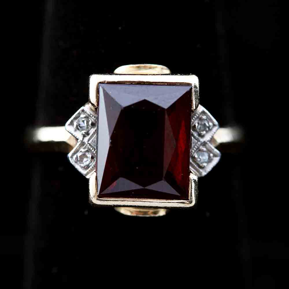 14K Yellow Gold Diamond and Ruby Deco Ring