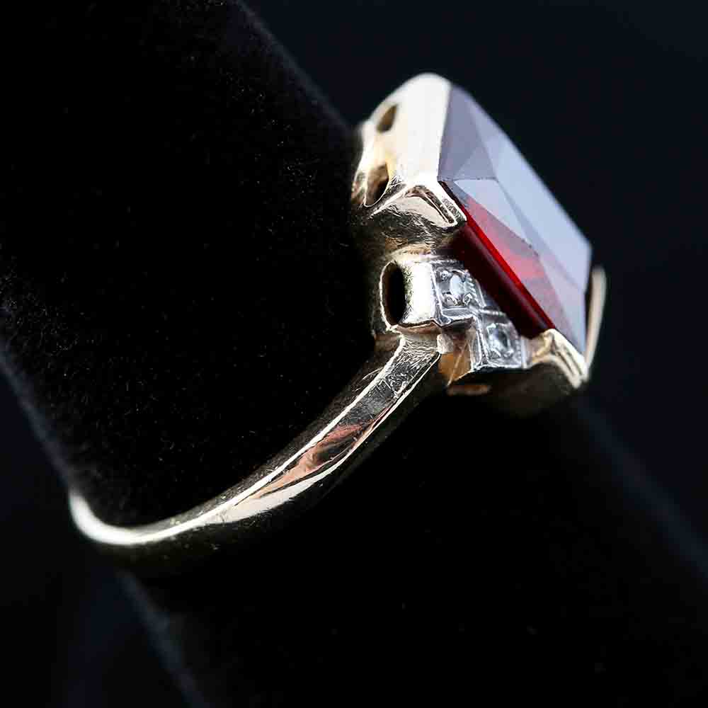 14K Yellow Gold Diamond and Ruby Deco Ring