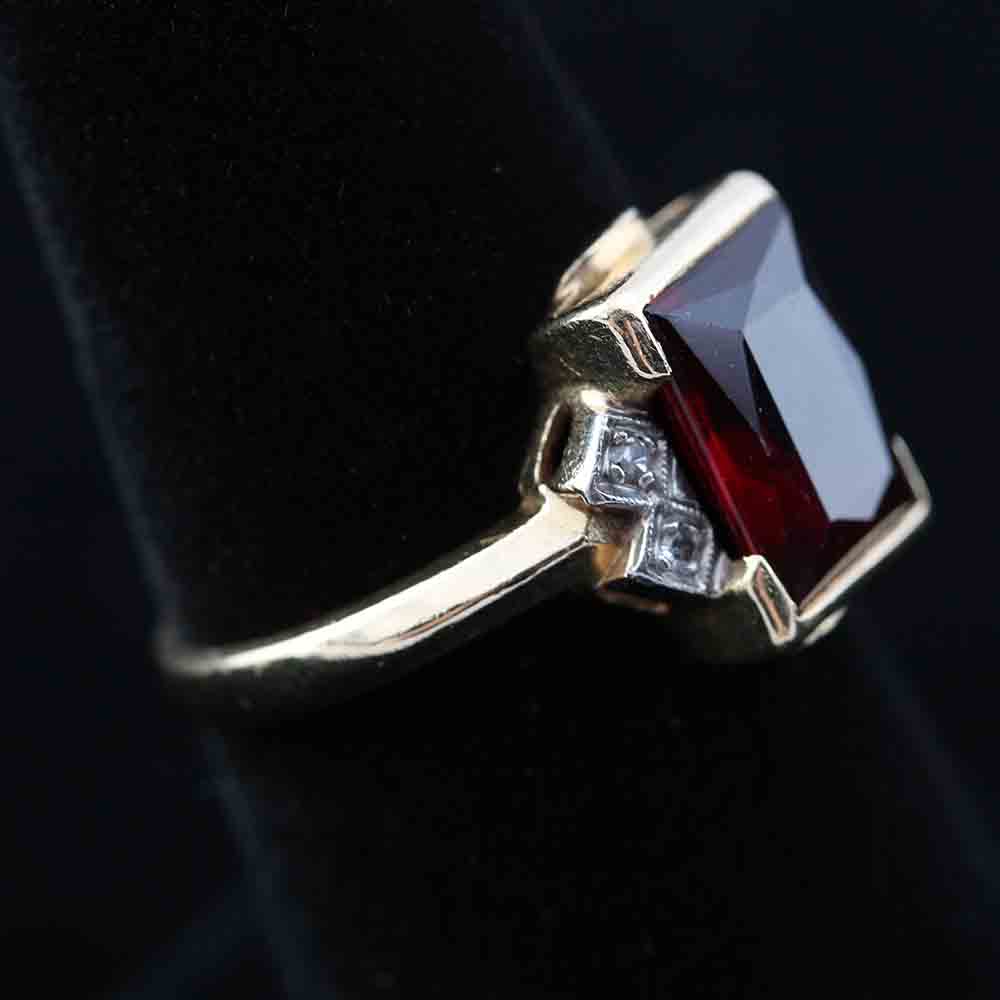 14K Yellow Gold Diamond and Ruby Deco Ring