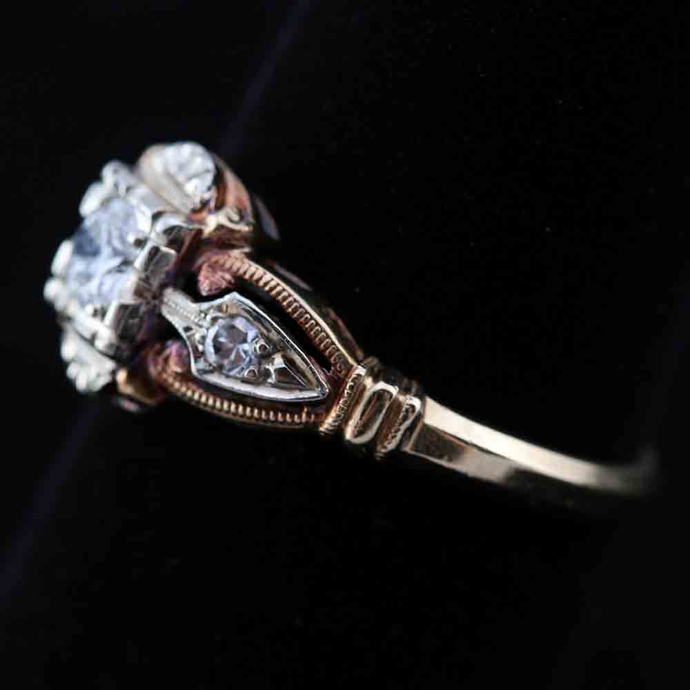 14K Three Tone Gold and Diamond Art Deco Ring