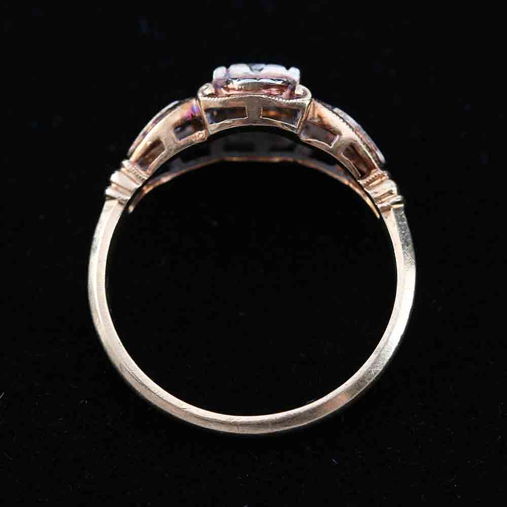 14K Three Tone Gold and Diamond Art Deco Ring