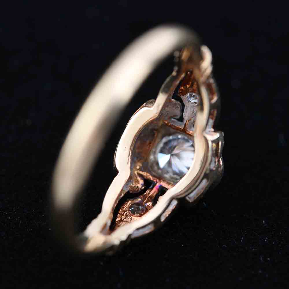 14K Three Tone Gold and Diamond Art Deco Ring