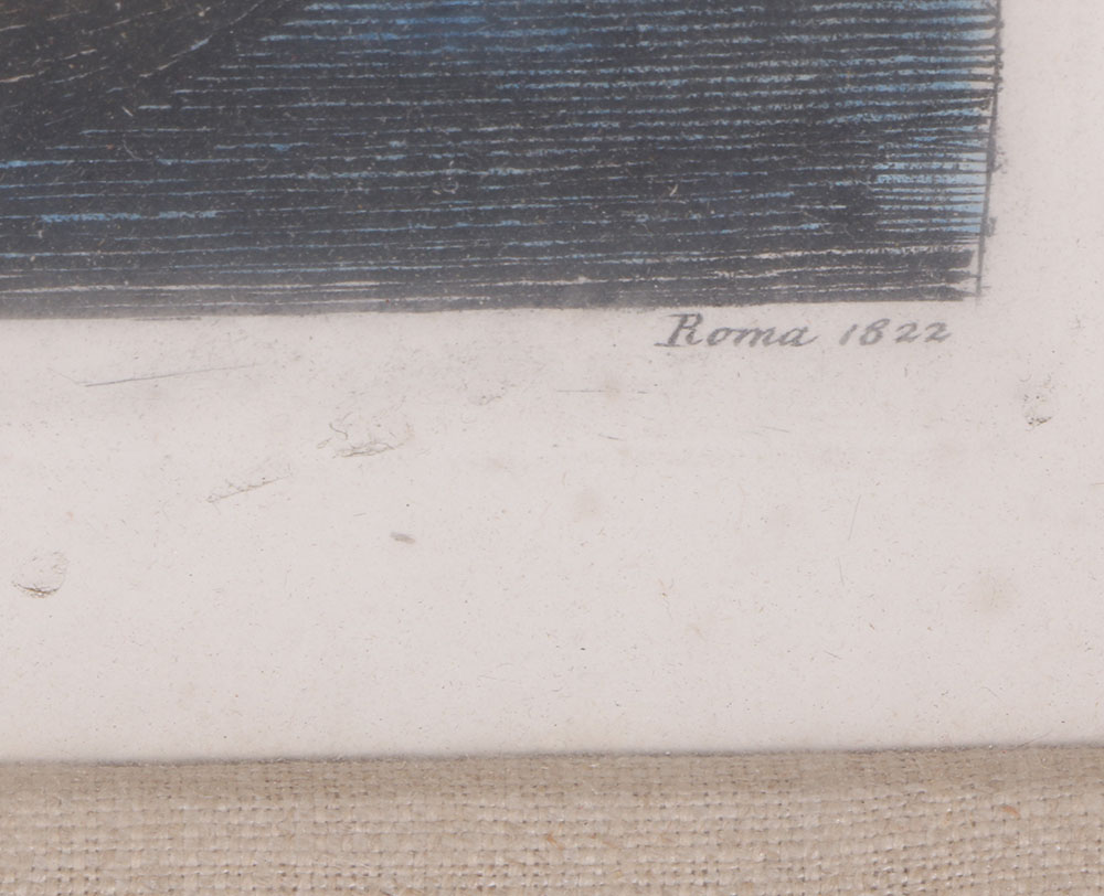 Luigi Rossini Hand Colored Engraving "Veduta Del Ponte Nomentano"