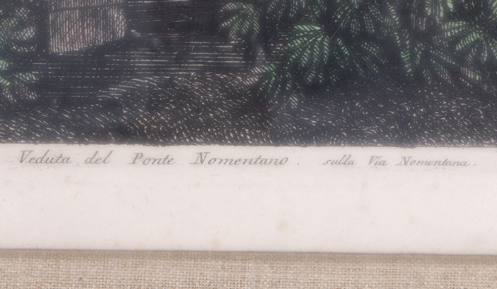 Luigi Rossini Hand Colored Engraving "Veduta Del Ponte Nomentano"