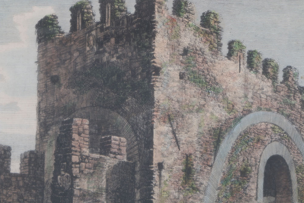 Luigi Rossini Hand Colored Engraving "Veduta Del Ponte Nomentano"