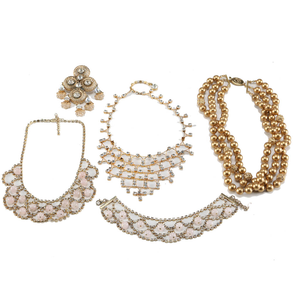 Collection of Gold Tone and Rhinestone Jewelry