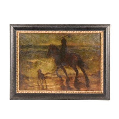 Original Oil on Canvas of Man on Horseback Original Oil on Canvas of Man on Horseback