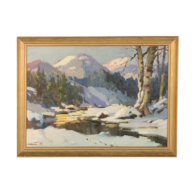 Signed Oil on Canvas Landscape Painting Signed Oil on Canvas Landscape Painting