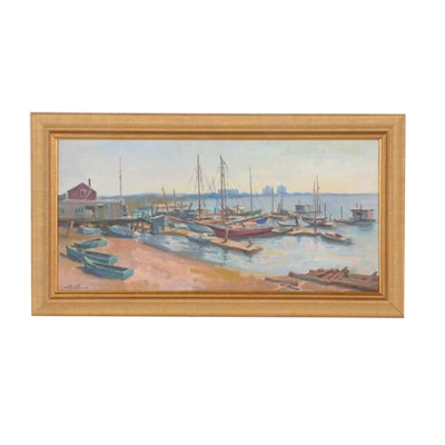 Chuck Fee Wong Oil Painting on Canvas "Bustling Pier" Chuck Fee Wong Oil Painting on Canvas "Bustling Pier"