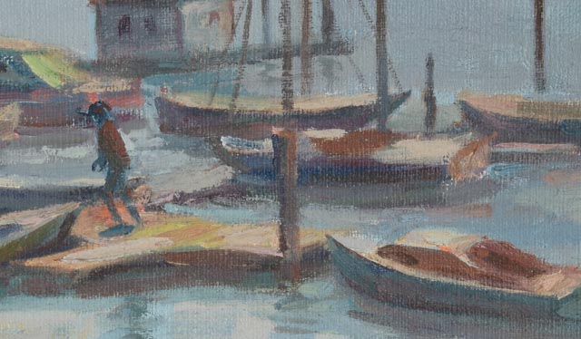 Chuck Fee Wong Oil Painting on Canvas "Bustling Pier"