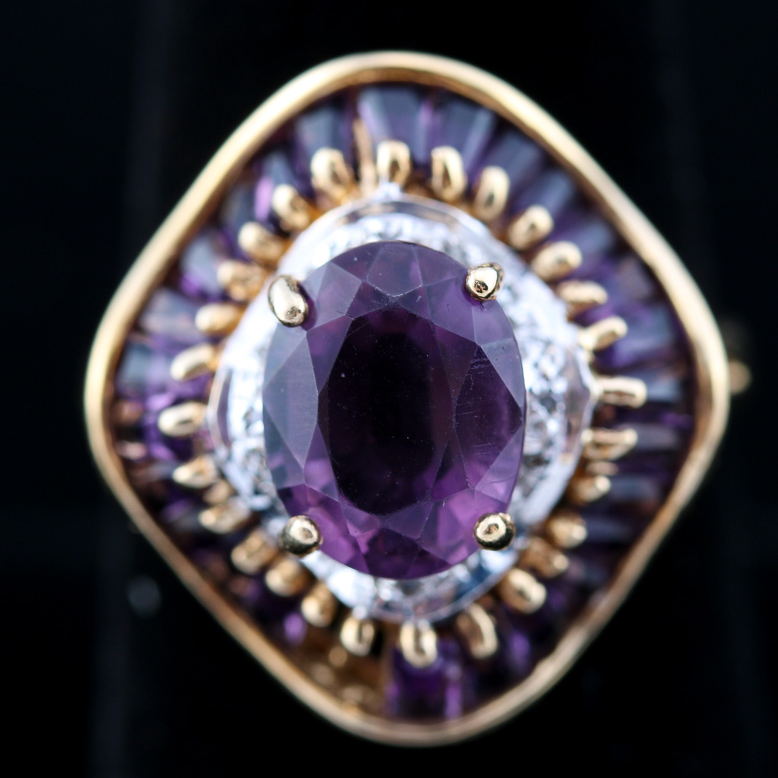 10K Yellow Gold Amethyst and Diamond Ring