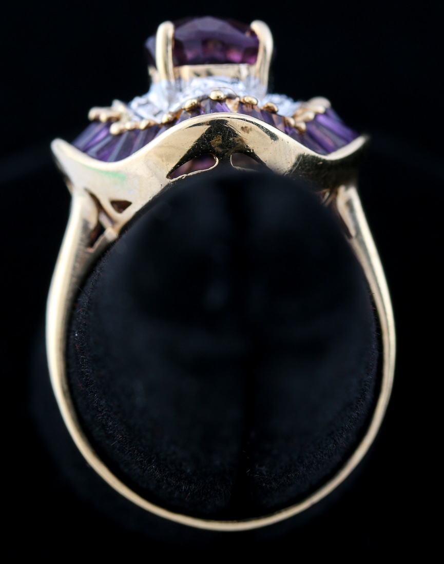 10K Yellow Gold Amethyst and Diamond Ring