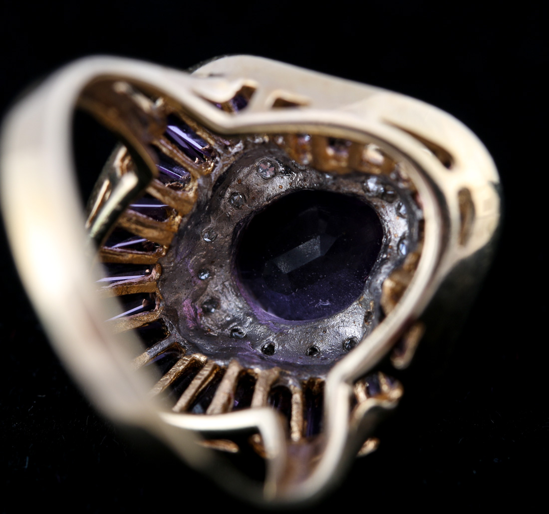 10K Yellow Gold Amethyst and Diamond Ring