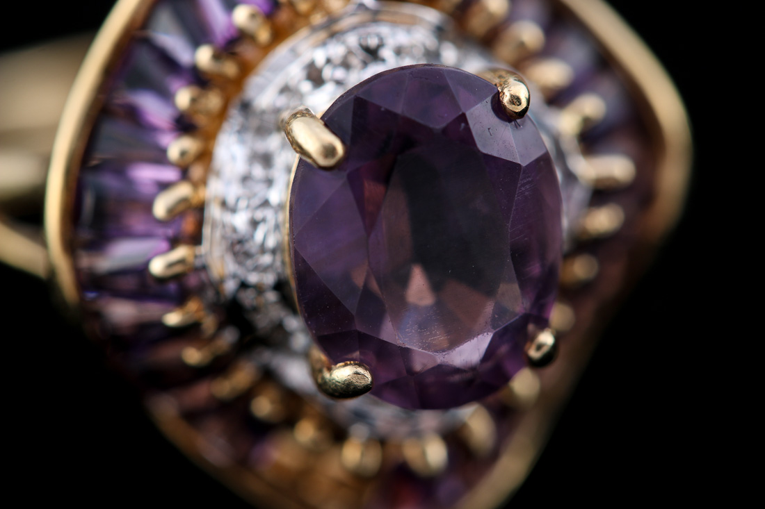 10K Yellow Gold Amethyst and Diamond Ring