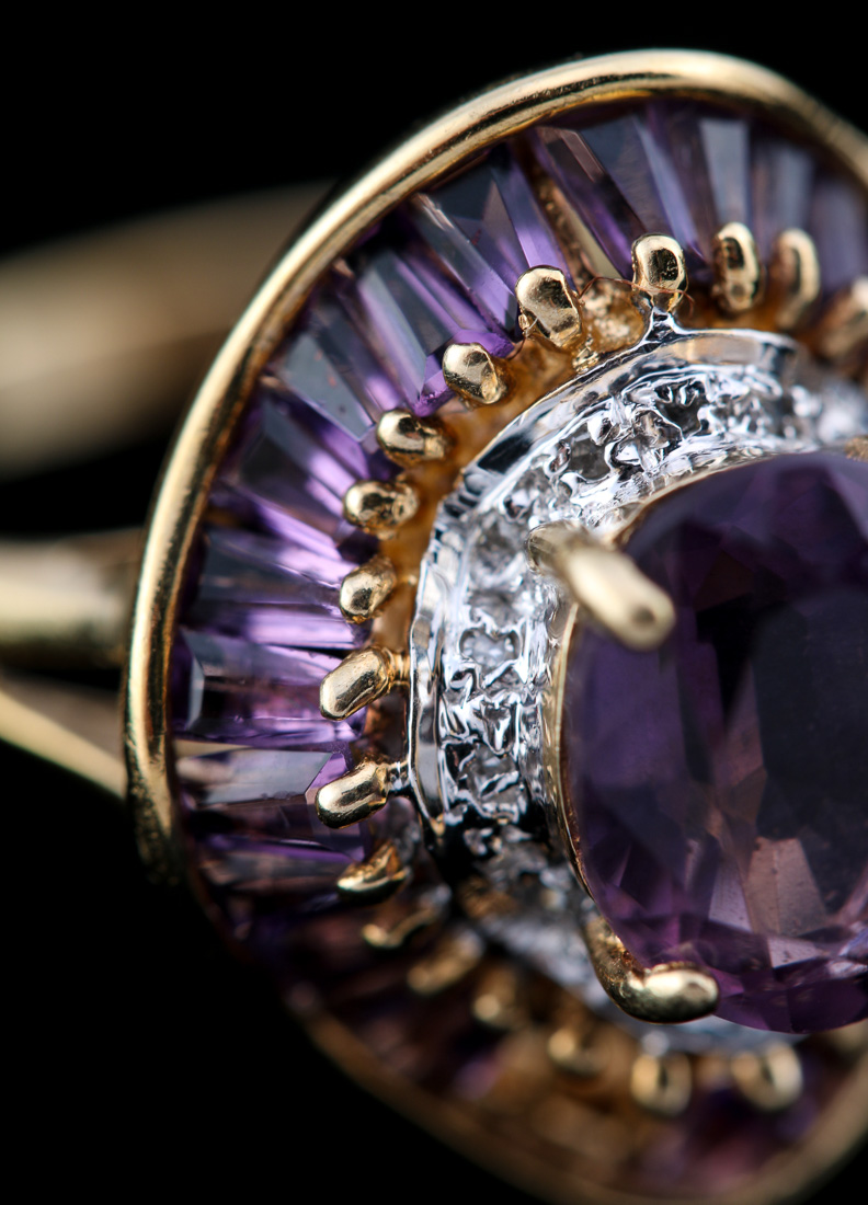 10K Yellow Gold Amethyst and Diamond Ring