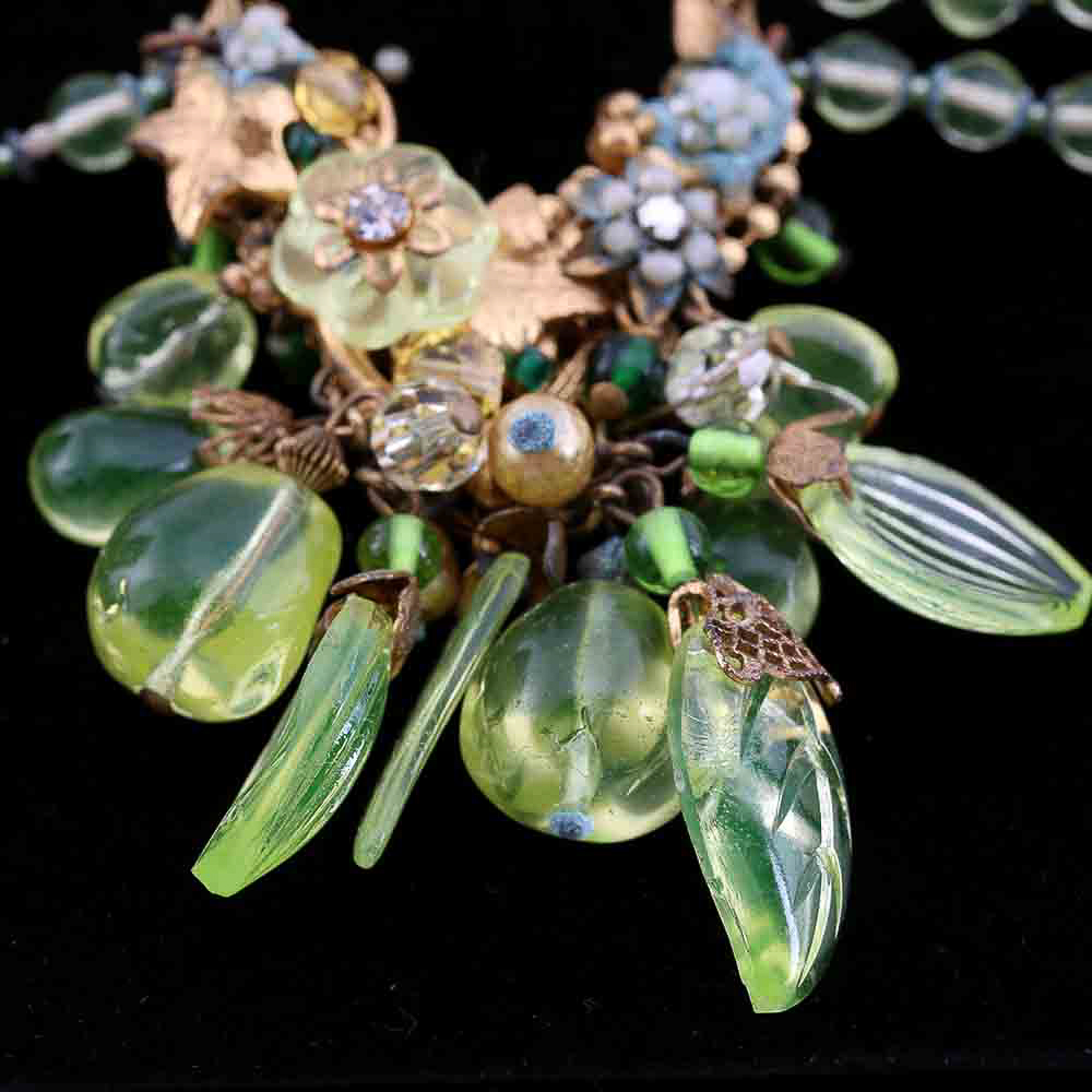 White Faux Pearl and Green Beaded Necklace and Earrings