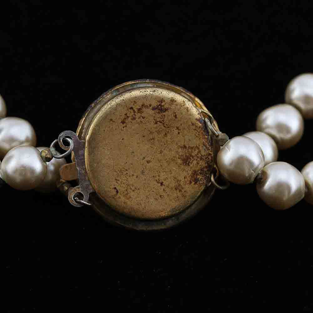 White Faux Pearl and Green Beaded Necklace and Earrings