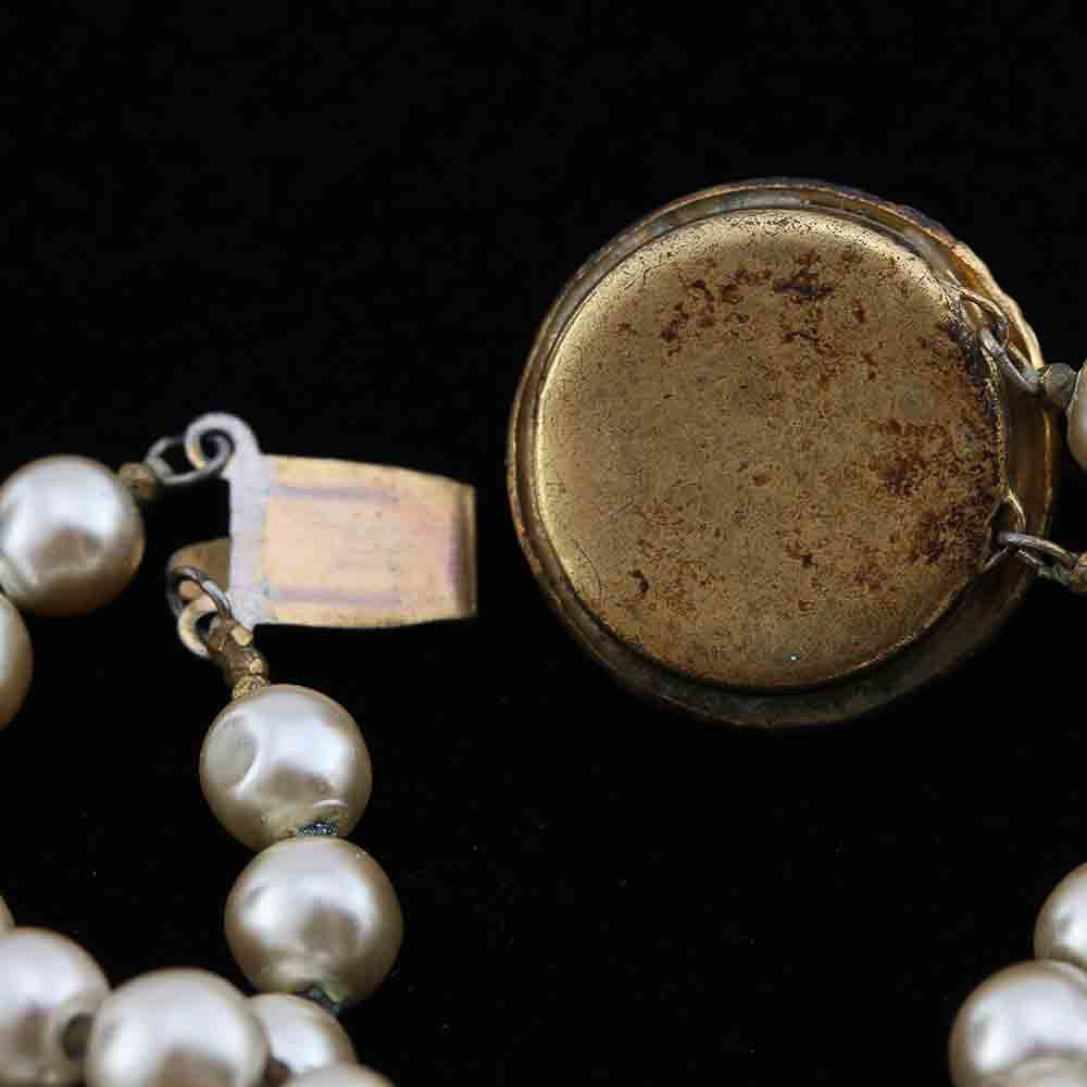 White Faux Pearl and Green Beaded Necklace and Earrings