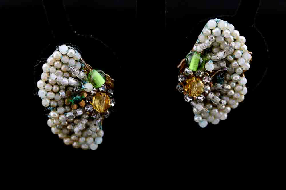 White Faux Pearl and Green Beaded Necklace and Earrings