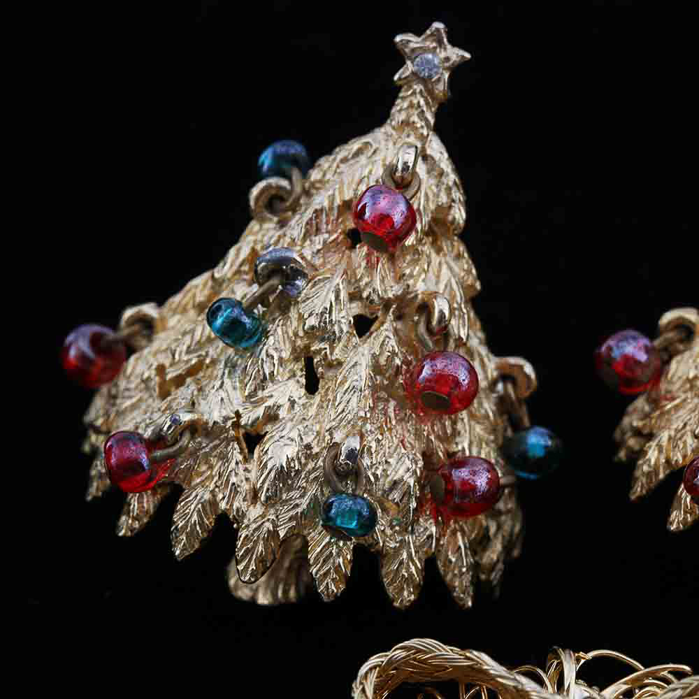 Assortment of Christmas Pins and Clip-On Earrings