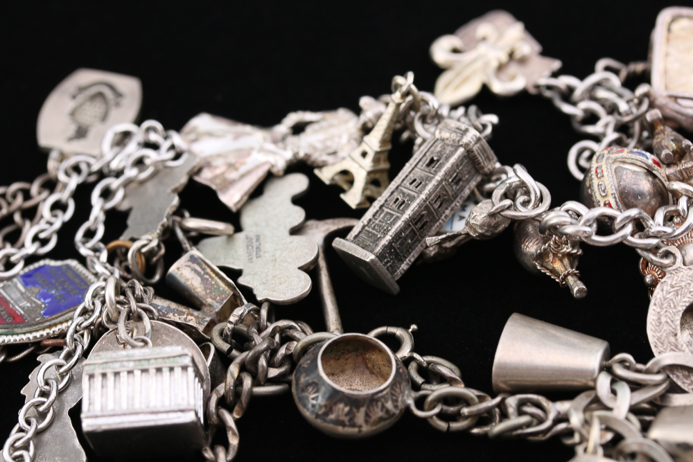 Collection of Stamped Silver Charm Bracelets