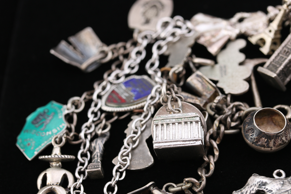 Collection of Stamped Silver Charm Bracelets