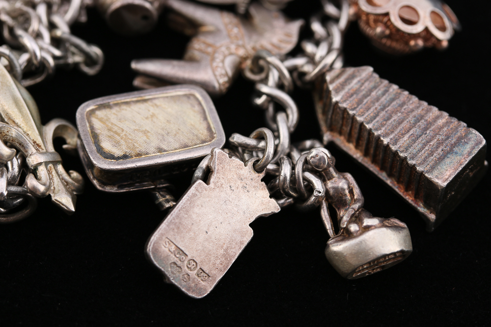 Collection of Stamped Silver Charm Bracelets