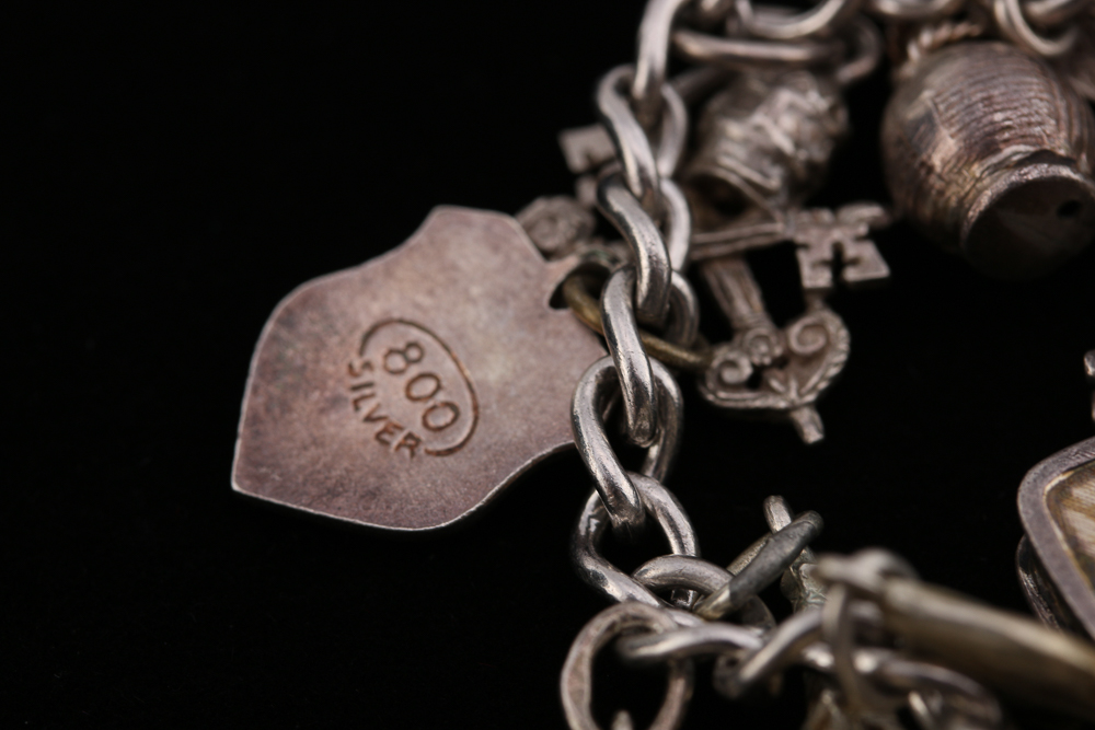 Collection of Stamped Silver Charm Bracelets