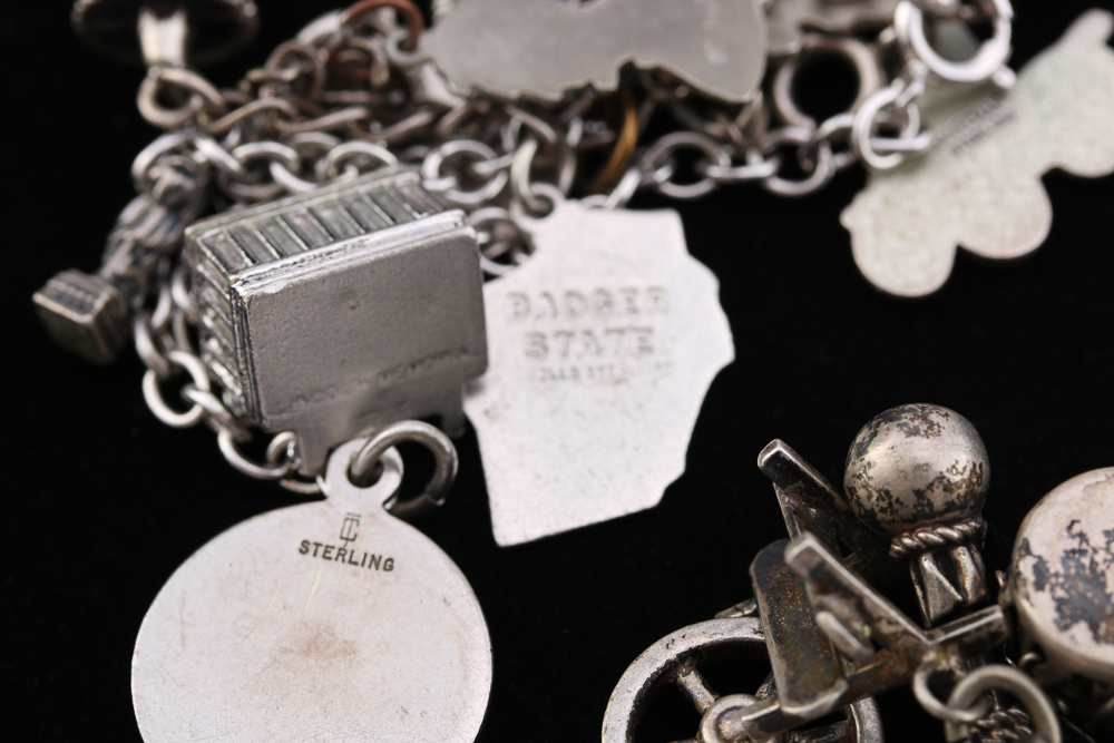 Collection of Stamped Silver Charm Bracelets