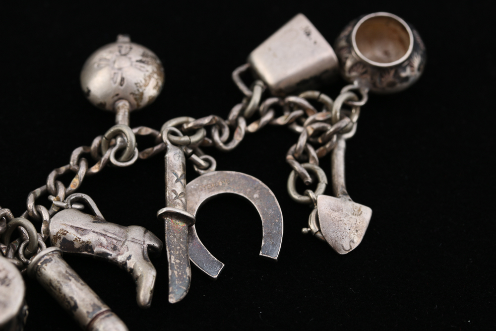 Collection of Stamped Silver Charm Bracelets