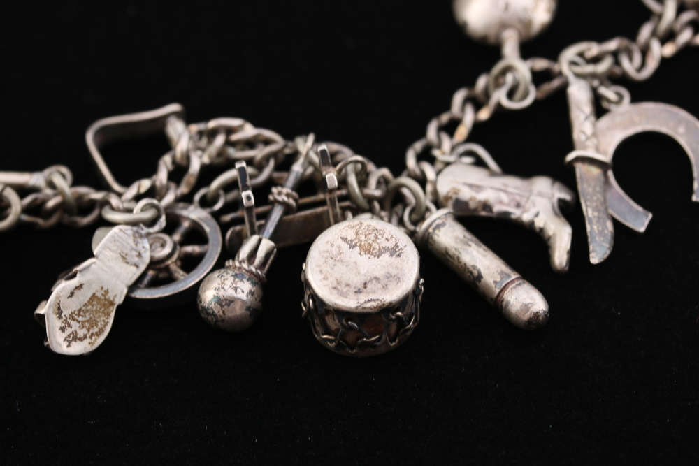 Collection of Stamped Silver Charm Bracelets