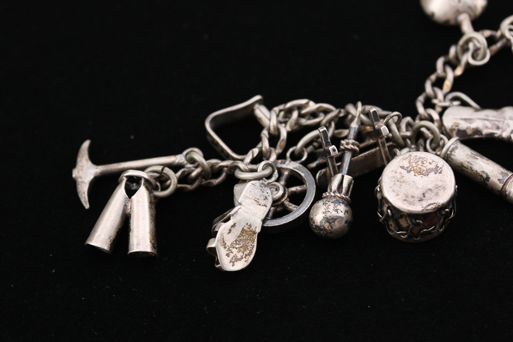 Collection of Stamped Silver Charm Bracelets