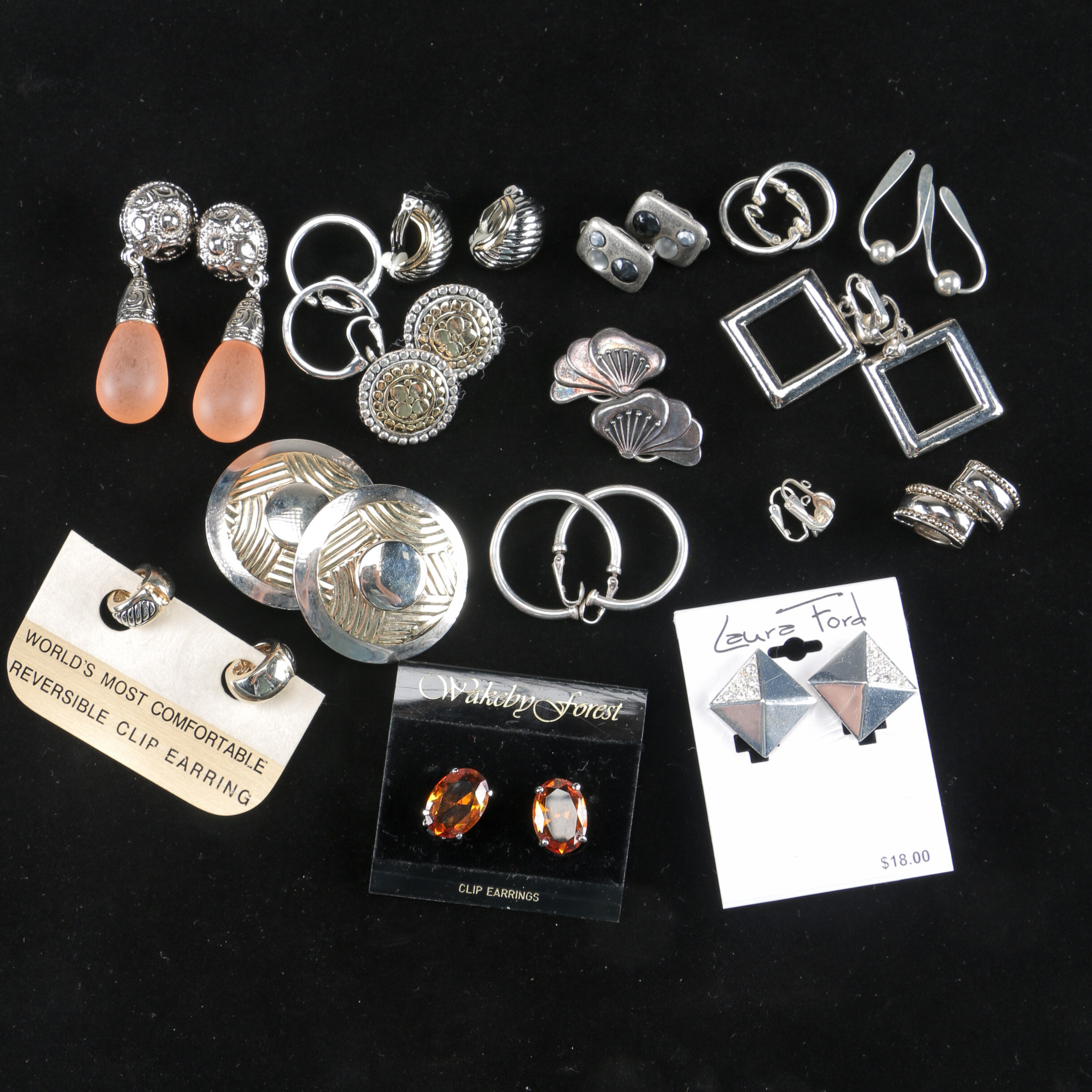 Collection of Silver Tone Costume Earrings